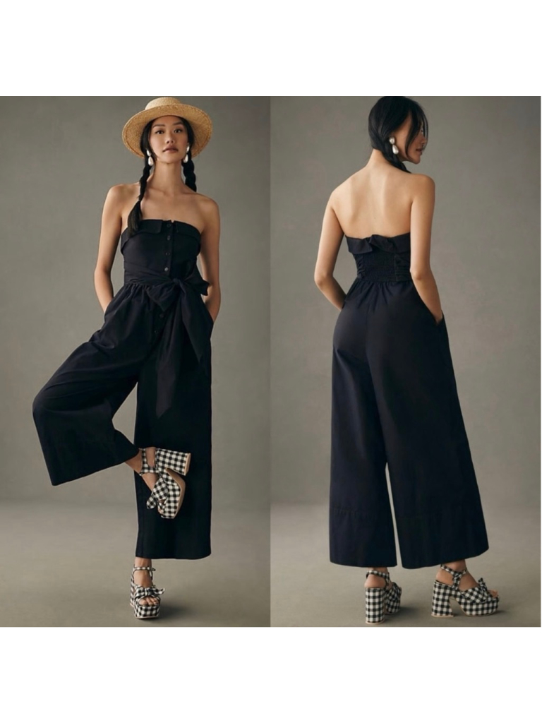 Women's Maeve Black Strapless Wide-Leg Jumpsuit Size 2